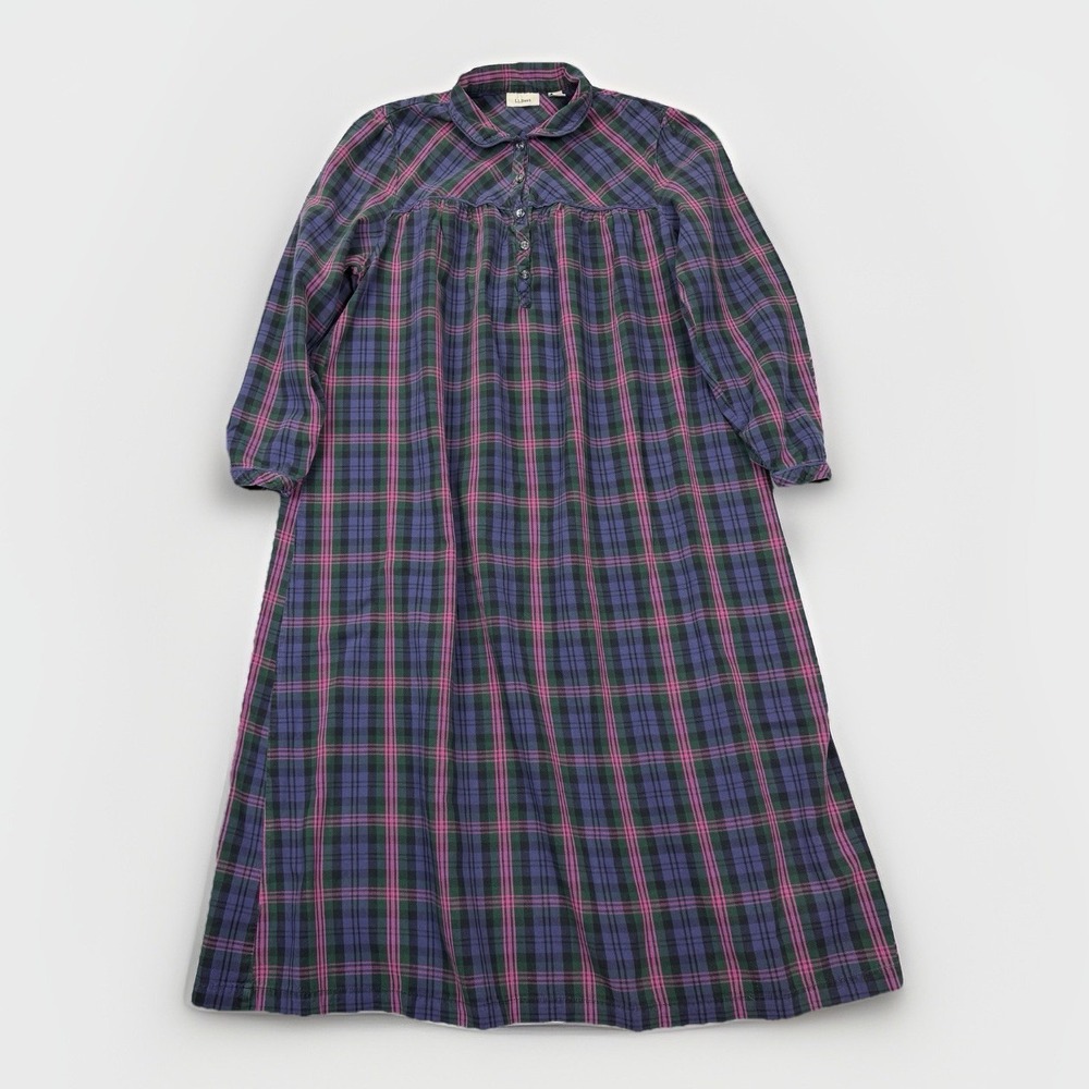 LL Bean Women's Size SP Scotch Plaid Flannel Nightgown Cottagecore Granny